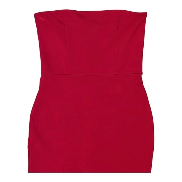 Forever 21 Women S Red Strapless Knit Midi Dress Long Slit Form Fitting BodyCon - Picture 2 of 7